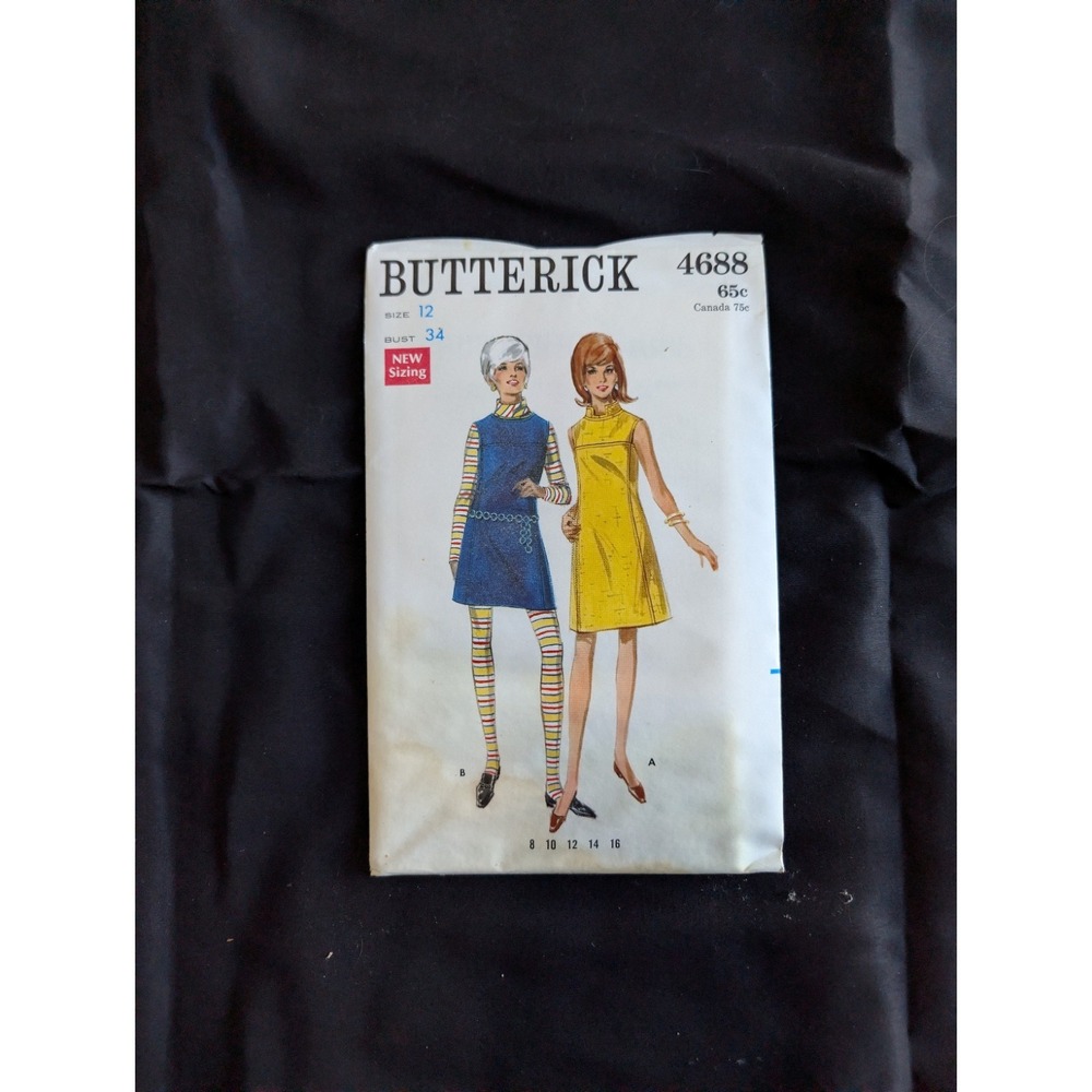 VTG 1968 Butterick 4688 Uncut Mod A-Line Dress Jumper Pattern Size 12 Bust 34